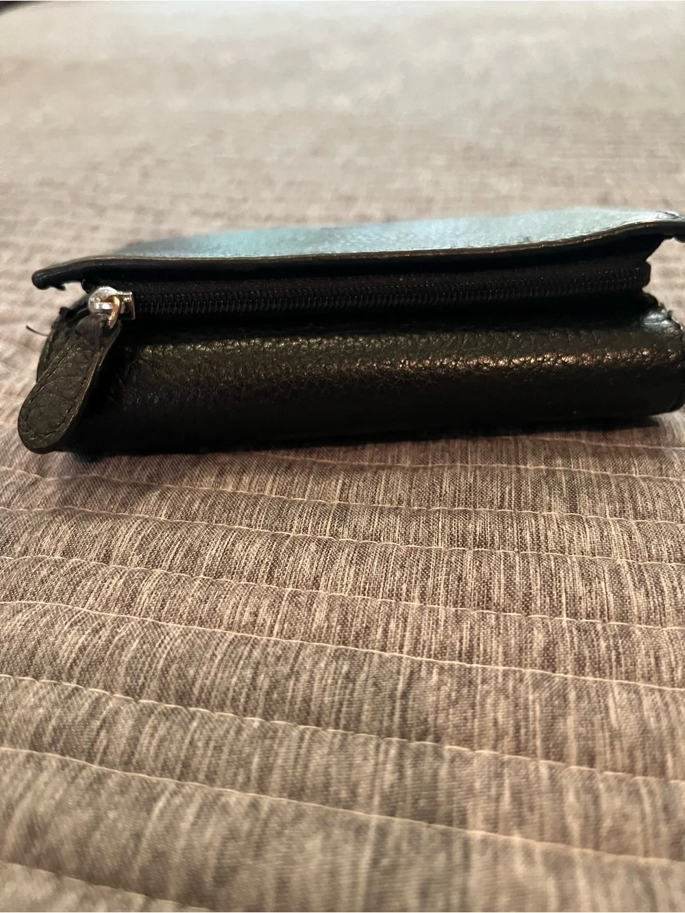 Women's Black Leather Wallet with Snap Tab